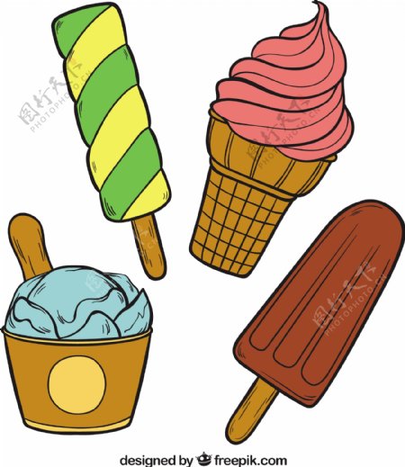 四个美味的冰淇淋插图矢量素材