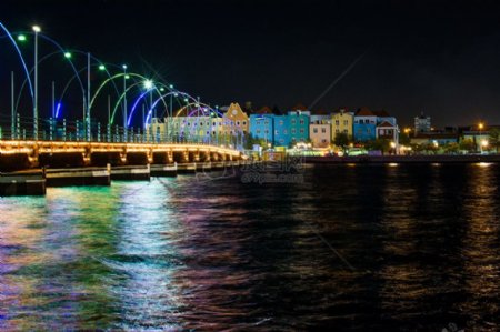 灯晚上建筑物河流库拉索岛pontjesbrug浮桥桥皇后艾玛桥