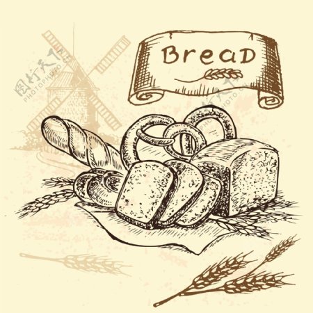 卡通面包和麦穗