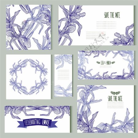紫色植物花朵婚礼卡片图片