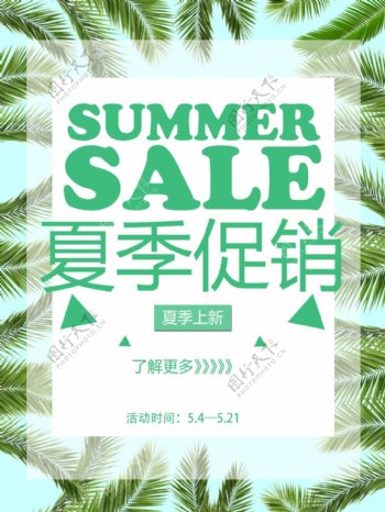夏季上新夏季促销棕榈叶清新海报
