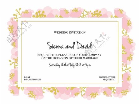 粉色花朵婚礼卡片图片