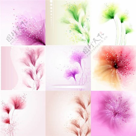9款粉色梦幻花朵装饰画矢量图