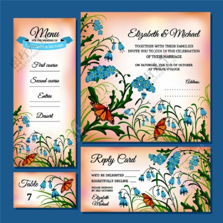 水彩植物花朵婚礼卡片图片