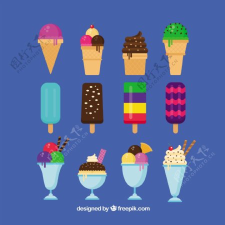 彩色冰淇淋雪糕平面设计图标