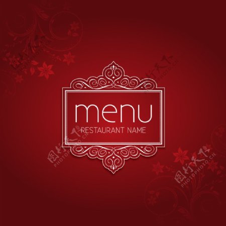 红色优雅餐厅菜单封面矢量图