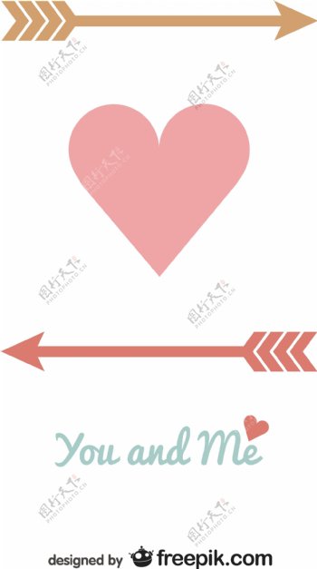 用一个大心脏和箭头的最低限度的情人节卡片