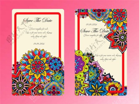 民族色彩婚礼邀请卡设计图片