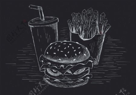黑板手绘快餐食物插画