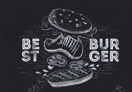 黑板手绘汉堡食物插画