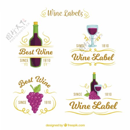 紫色细节的葡萄酒标签图标