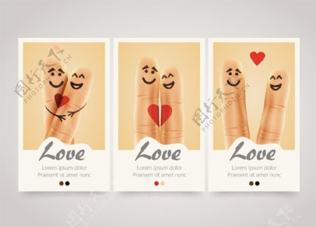 3款创意手指情侣卡片矢量素材