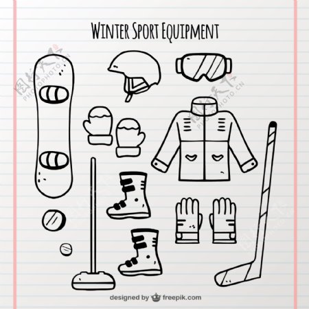 手工绘制冬季运动物体的采集