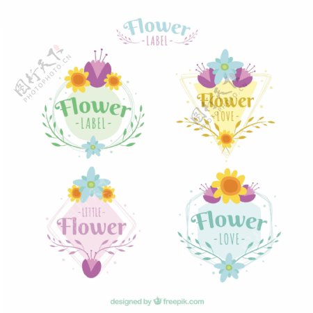 各种彩色花卉贴纸图标