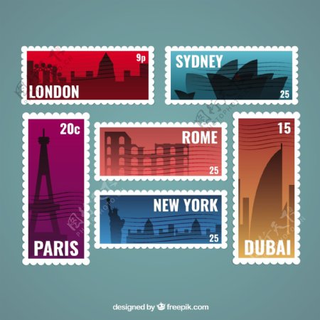 城市剪影邮票图标