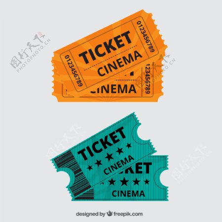 橙色和绿色经典电影票
