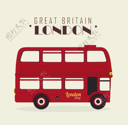 卡通红色伦敦双层巴士