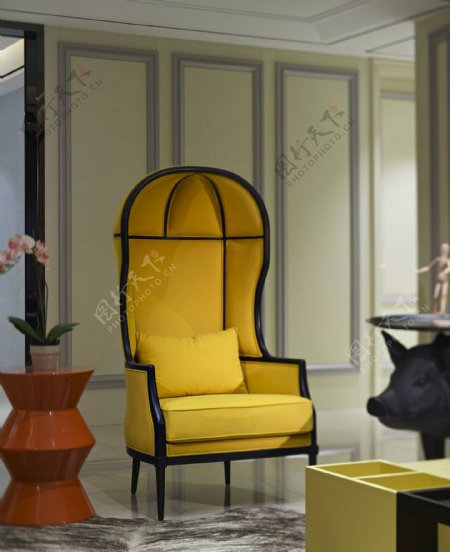 时尚客厅黄色椅子设计图