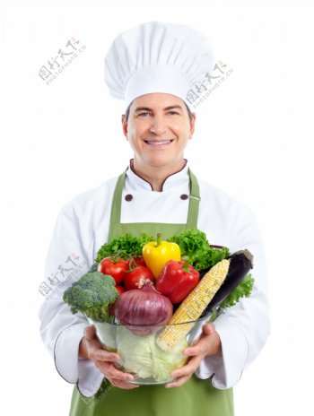 捧着蔬菜的厨师图片