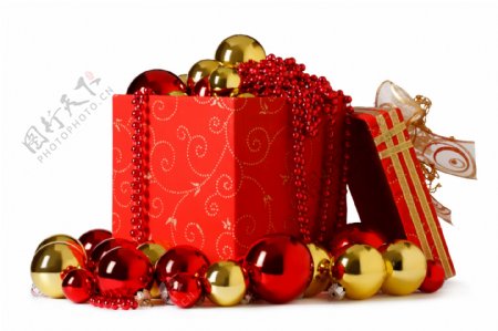 圣诞彩球和礼盒
