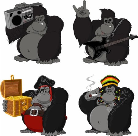 4种不同卡通猩猩装扮