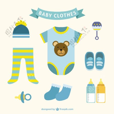 可爱的蓝色和黄色婴儿服装