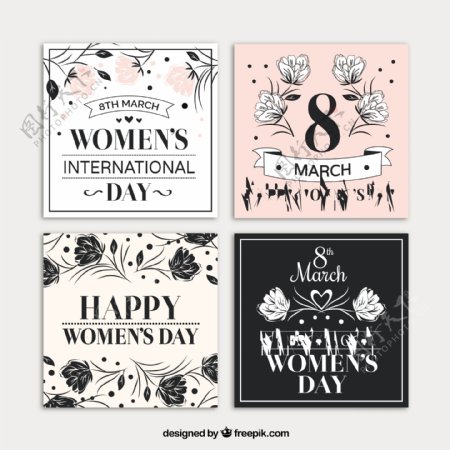 古典妇女日历与花卉素描卡
