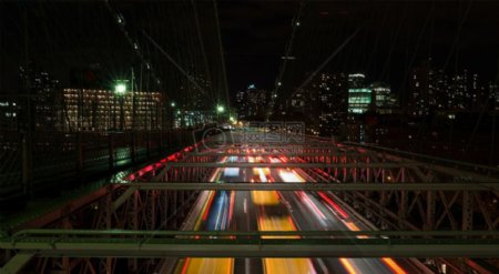 城市道路交通照明夜晚街道建筑物桥梁长时间曝光钢