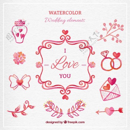 waterclor可爱的婚礼元素
