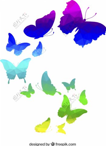 多彩的蝴蝶在多边形的风格