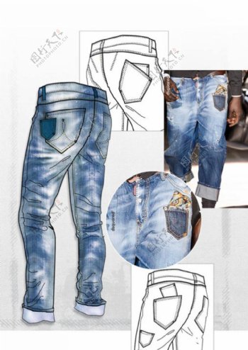牛仔裤设计图与实物对比图