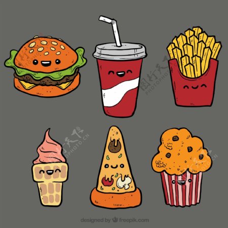 可爱手绘快餐食品矢量素材图片