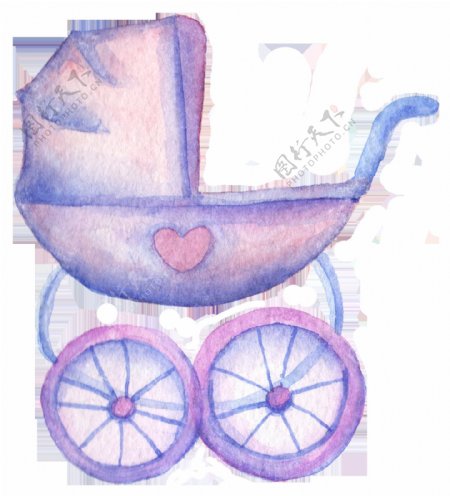 手绘水彩婴儿车
