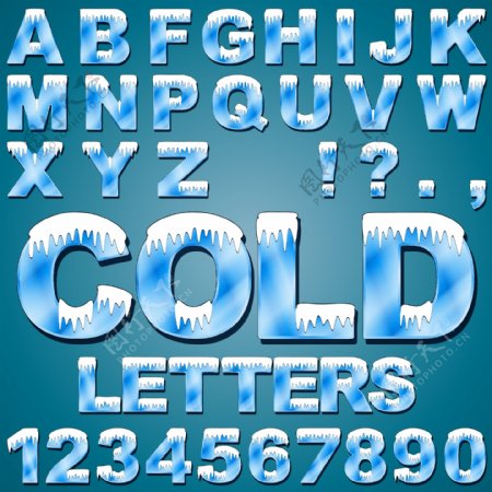 冰冻字母与数字矢量素材图片