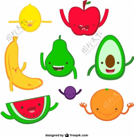 8款可爱卡通水果设计矢量素材