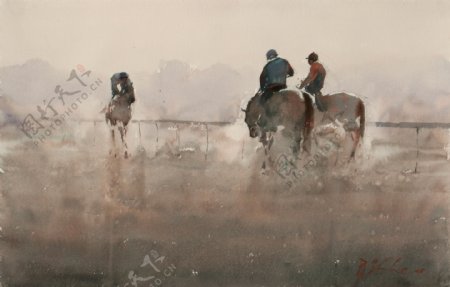 骑马的人物油画写生图片