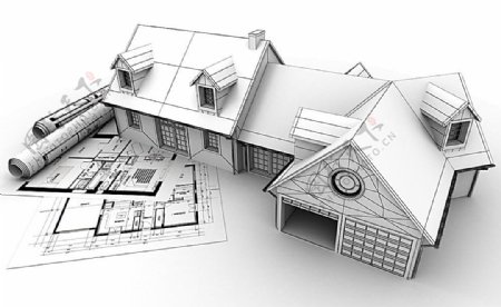 建筑图纸与房子模型
