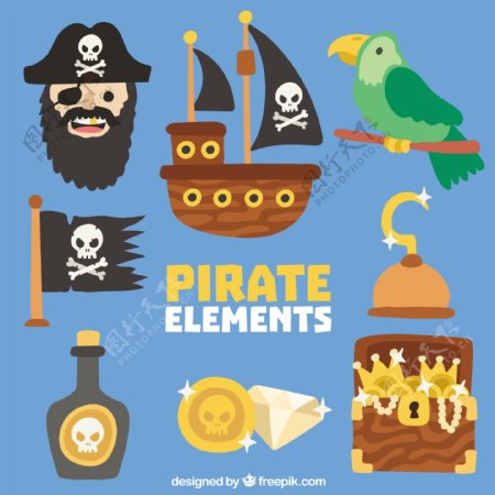 手绘各种海盗元素图标素材