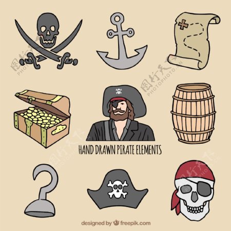 手绘风格海盗元素装饰图形