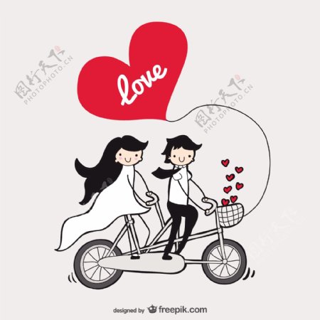 一对情侣在一个串联自行车