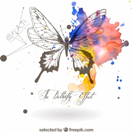 蝴蝶与水彩墨迹