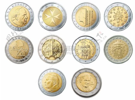 多种多样的欧洲硬币