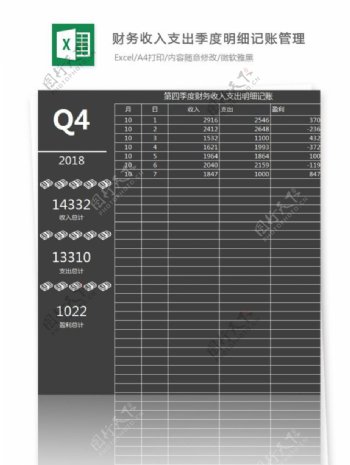 收入支出季度明细记账管理Excel模板