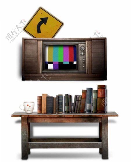 老式电视机老式书桌