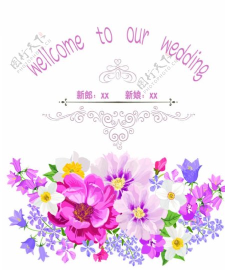 花朵婚礼迎宾牌欧式手绘花朵