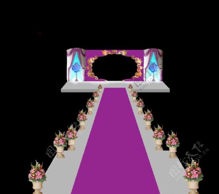 紫色婚礼宴会区T台效果图
