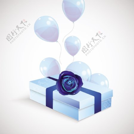 漂亮蓝色礼盒与气球背景图