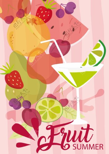 夏日新鲜水果饮料背景图