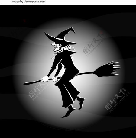 女巫的扫帚在飞图案矢量海报图