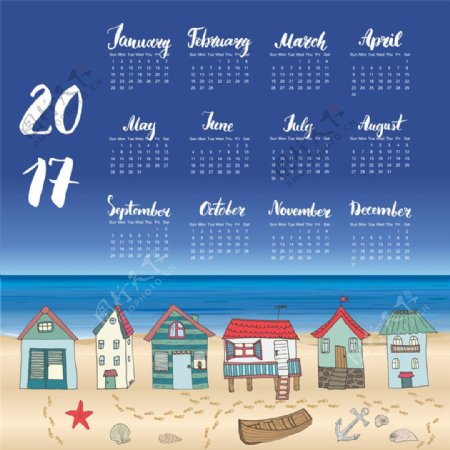 蓝天沙滩城堡2017年日历表图片